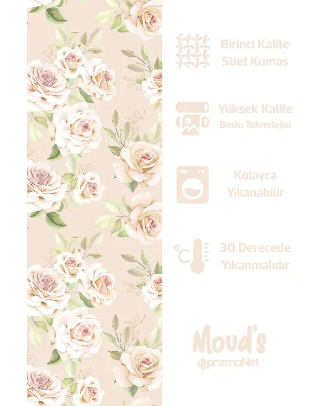 Cream Colour Rose Round Easy-Care Suede-Feel Tablecloth - MSY-116 - 2