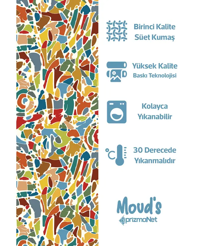 Renkli Fırça Darbesi Desenli Yuvarlak Süet Dertsiz Masa Örtüsü - 2