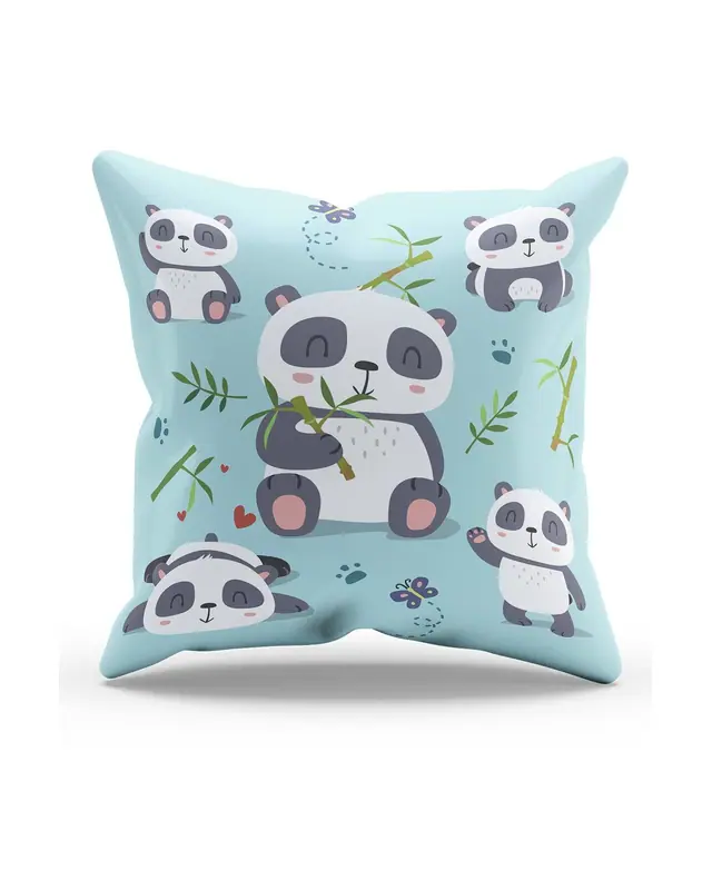 2'li Panda Pattern Double-Sided Printed Suede Cushion Cover Set - 2
