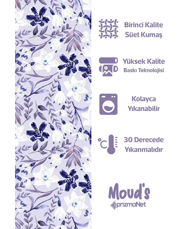Navy Blue Lilac Flower Round Easy-Care Suede-Feel Tablecloth - MSY-118 - 2