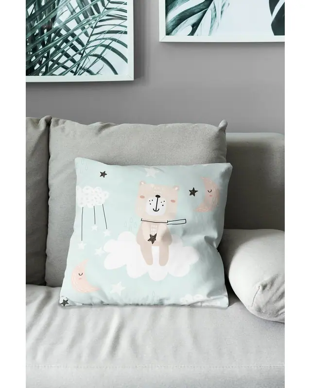 2'li Sleepy Ayıcık Pattern Double-Sided Printed Suede Cushion Cover Set - 7