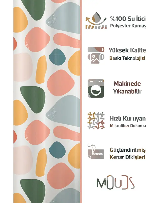 Banyo Perdesi, Renkli Oval Desenli Duş Perdesi, Küvet Perdesi, Halka Hediyeli 175x200cm BP-28 - 2