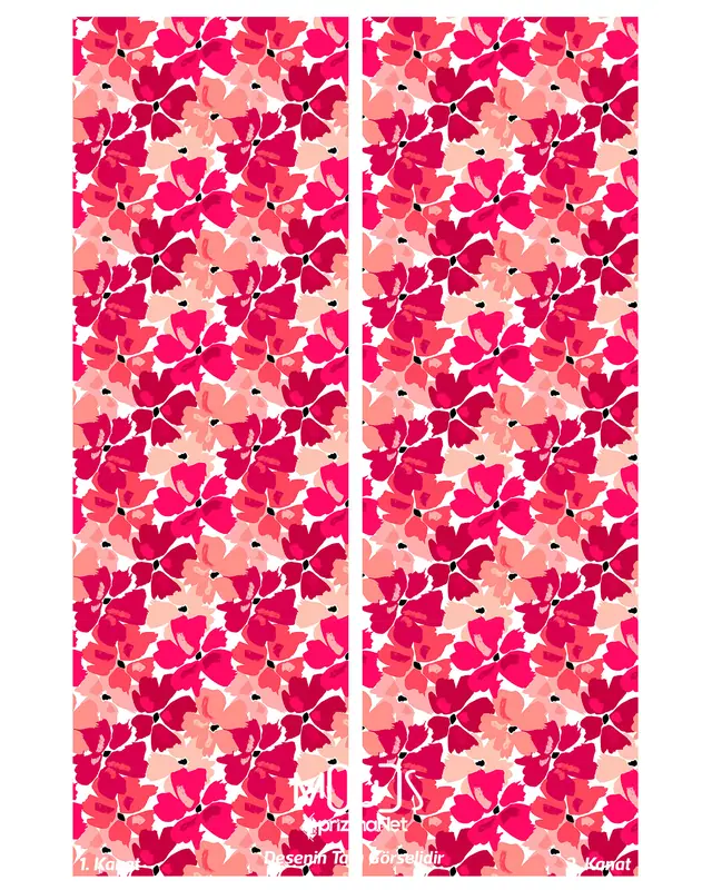 Cherry Flower Patterned Suede Living Room Decorative Curtain Printed Pencil Pleat - Set of 2 Panels - PRD-1023 - 3