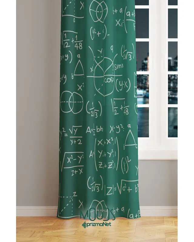 Math Patterned Decorative Curtain Teen Room Living Room Digital Printed Suede Pencil Pleat - Single Panel - PRD-2026-TK - 2