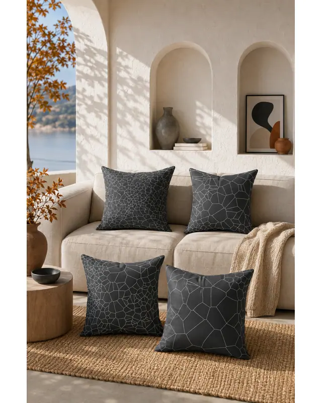 Double-Sided Printed Grey Crystal Pattern Set of 4 Coordinated Suede Cushion Cover - 6