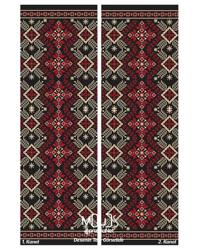 Anatolia 11 Patterned Suede Living Room Decorative Curtain Printed Pencil Pleat Body - Set of 2 Panels - PRD-1020 - 3