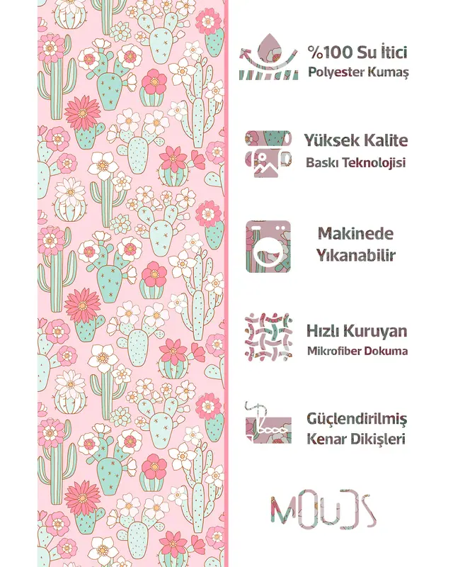 Pembe Kaktüsler Desenli Kırlent Kılıfı Su Geçirmez Silinebilir Dijital Baskılı Bahçe Dekorasyon - 2