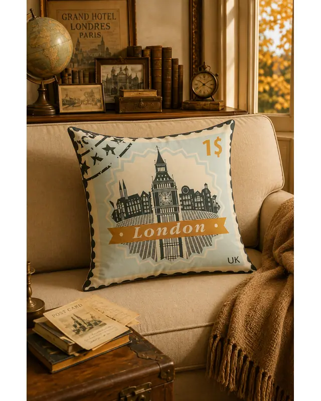 Double-Sided Printed Stamp Pattern Set of 4 Coordinated Suede Cushion Cover - 7