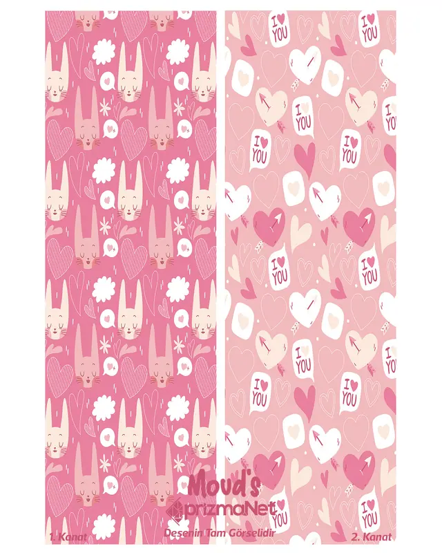 Love and Cat Patterned Printed Kids' and Baby Room Decorative Curtain - Set of 2 Panels - PRD-32 - 3
