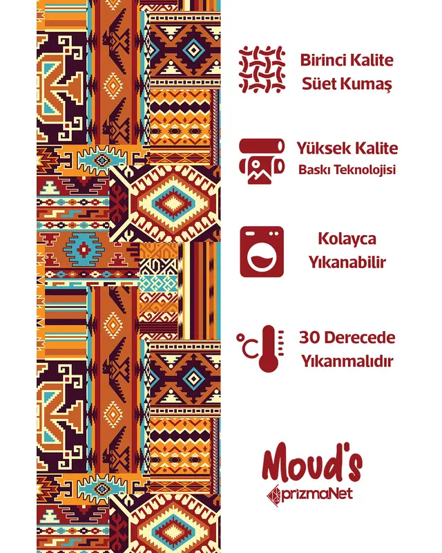 Ethnic Kilim Pattern Printed Suede Table Runner - 3