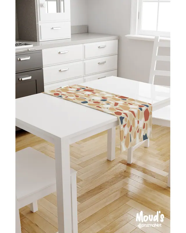 West Stone Taş Pattern Printed Suede Table Runner - 2