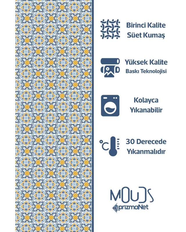 Mavi Hardal Süsleme İslamik Desenli Süet Kumaş Dertsiz Masa Örtüsü Kare ve Dikdörtgen - 8