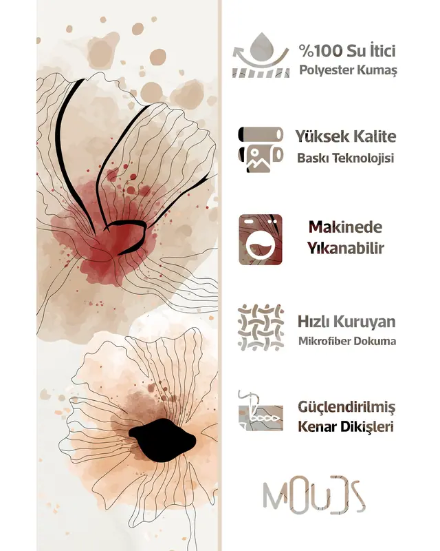 Banyo Perdesi, Art Flora Desenli Duş Perdesi, Küvet Perdesi, Halka Hediyeli 175x200cm BP-51 - 2