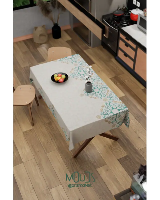 Ramadan Water Mint Green Rectangular Easy-Care Suede-Feel Tablecloth - MS-246 - 4