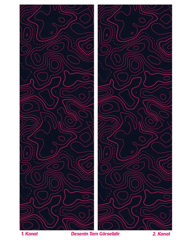 Wave Fuchsia Patterned Suede Living Room Decorative Curtain Pencil Pleat - Set of 2 Panels - PRD-1097 - 3