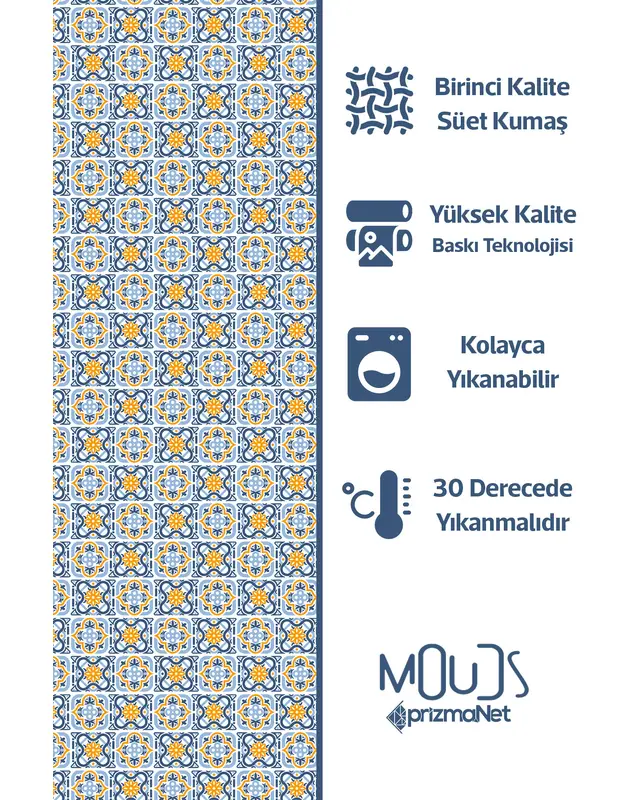 Blue Mustard Ornament Islamic Round Easy-Care Suede-Feel Tablecloth - MSY-231 - 5