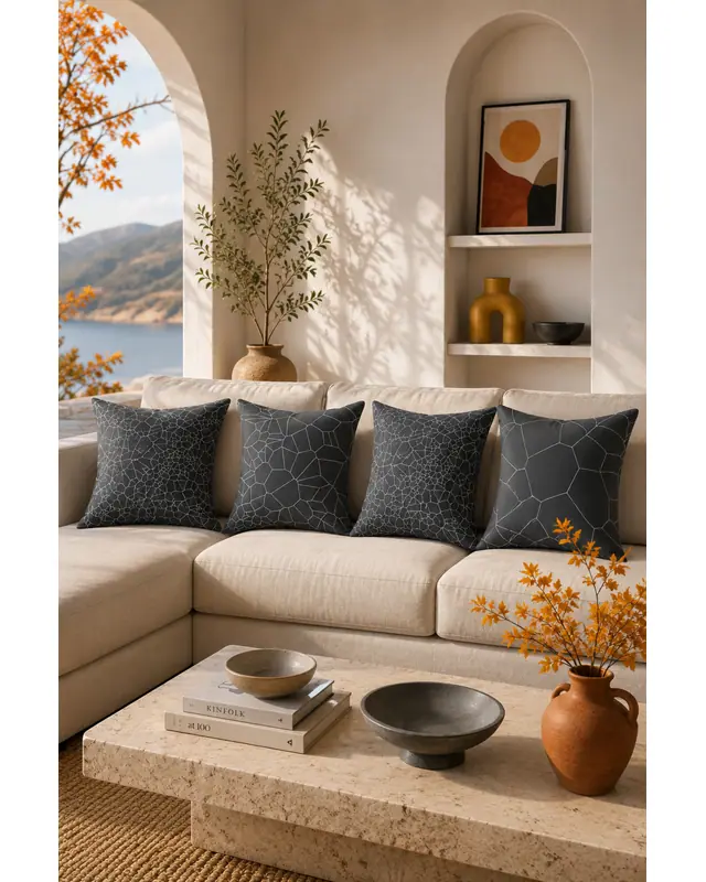 Double-Sided Printed Grey Crystal Pattern Set of 4 Coordinated Suede Cushion Cover - 4