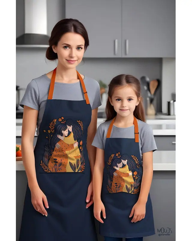 Mother Girl Love Patterned Kitchen Apron, Chef Apron, Child Frontness, Event Front - MTS-06 - 2