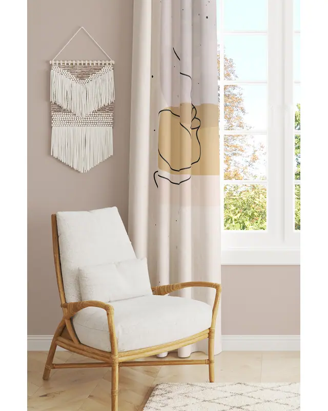 One Line Series Patterned Suede Living Room Decorative Curtain Printed Pencil Pleat - Single Panel - PRD-1047-TK