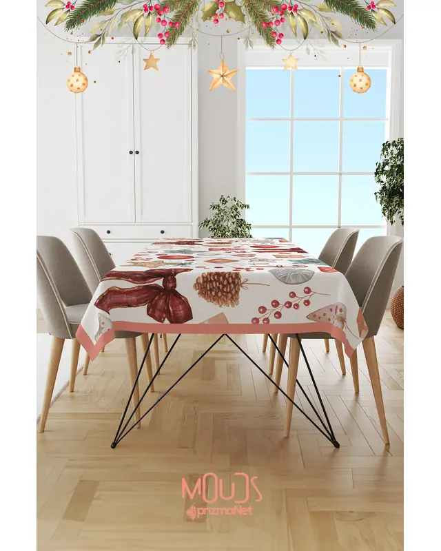 Retro Christmas Rectangular Easy-Care Suede-Feel Tablecloth - MS-199 - 2