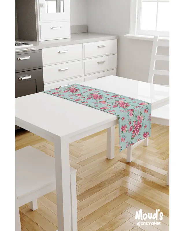 Spring Desenli Baskılı Süet Runner Masa Örtüsü - 2