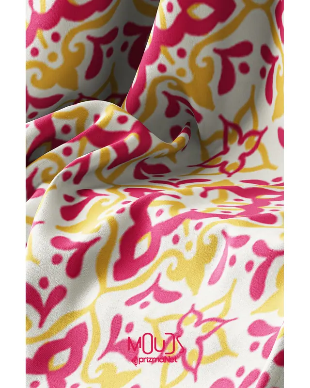 Burgundy Yellow Ornament Islamic Round Easy-Care Suede-Feel Tablecloth - MSY-234 - 6