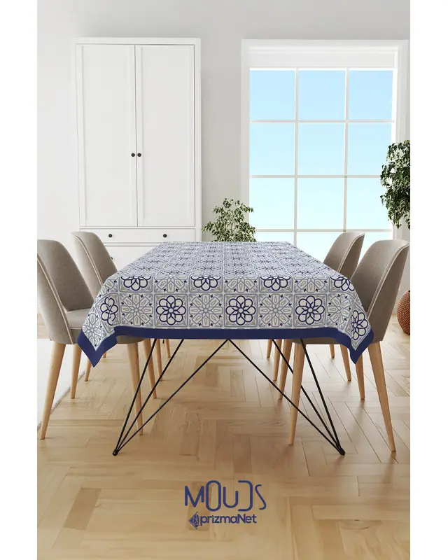 Smoky Grey Ornament Islamic Rectangular Easy-Care Suede-Feel Tablecloth - MS-232 - 4