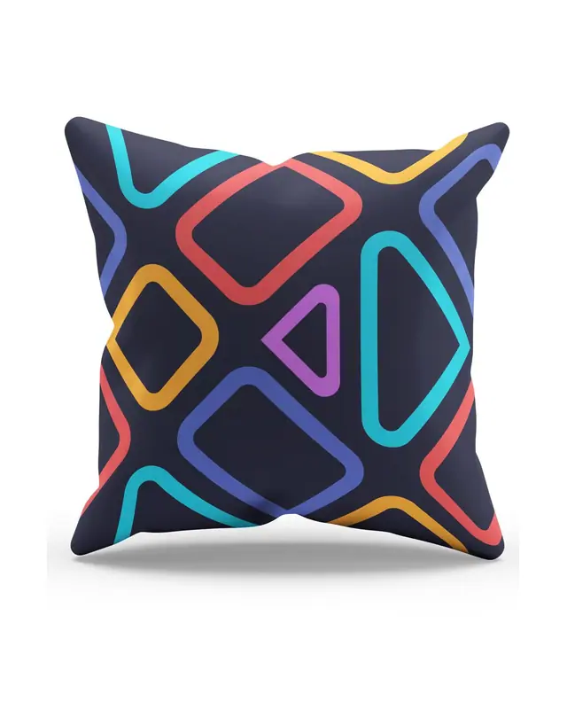 Navy Geometric Pattern Double-Sided Printed Suede Cushion Cover PL930 - 2
