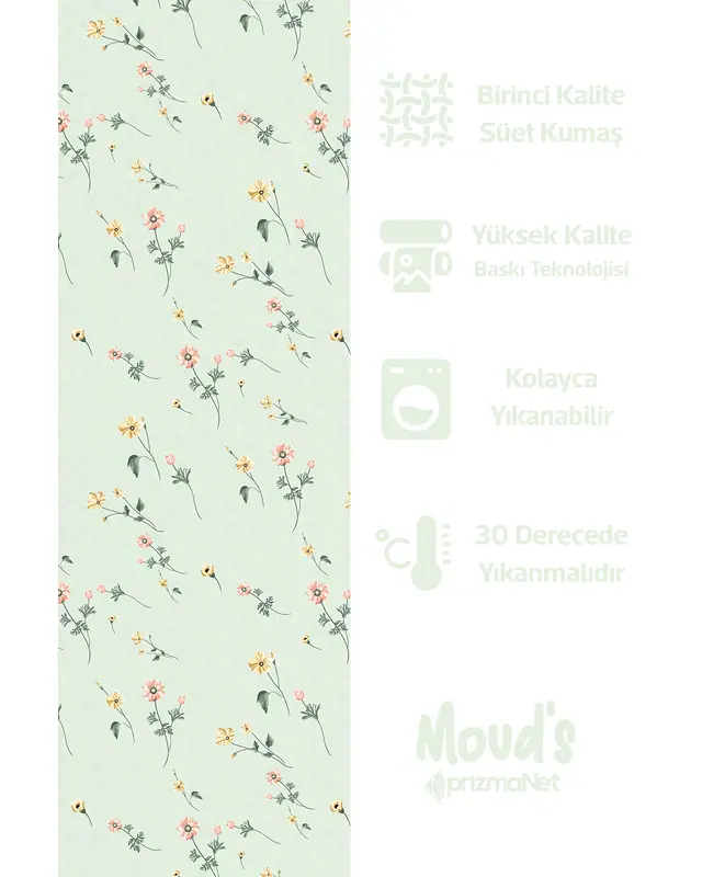 Yellow Pink Flowers Pattern Printed Suede Table Runner - 2