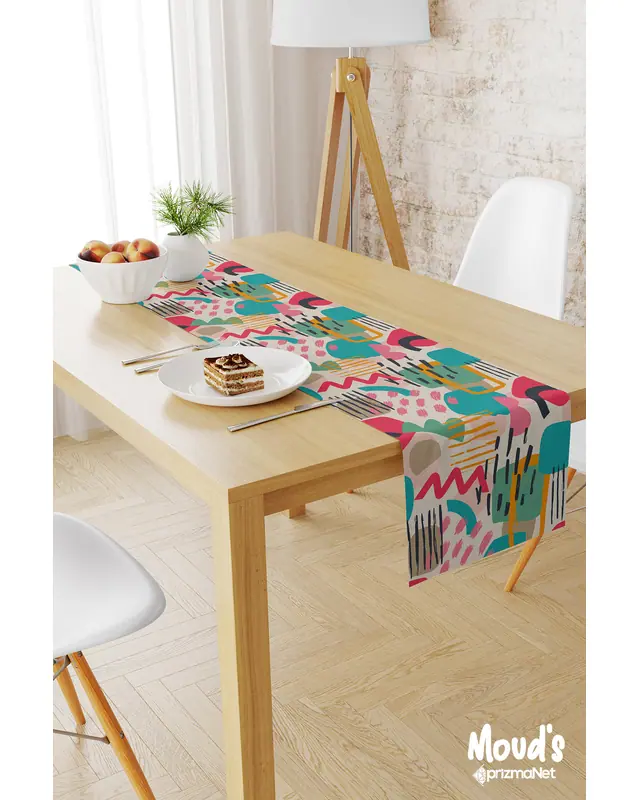 Artboard 1 Desenli Baskılı Süet Runner Masa Örtüsü
