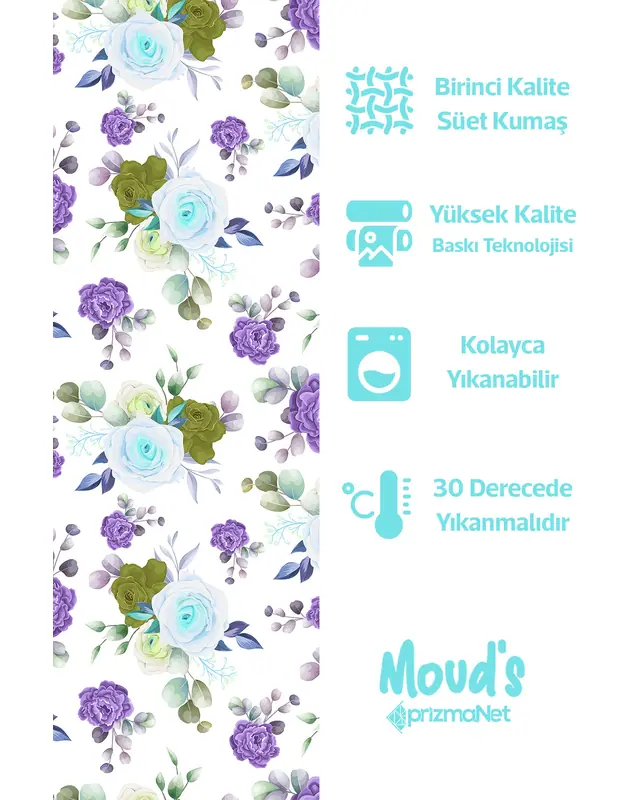 Lilac Blue Rose Rectangular Easy-Care Suede-Feel Tablecloth - MS-117 - 2