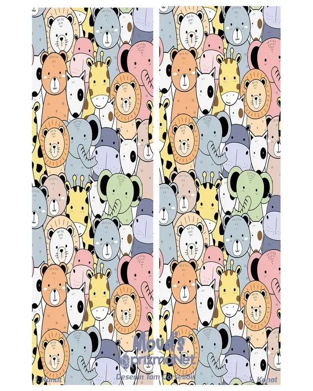 Color Minik Animals Patterned Printed Kids' and Baby Room Decorative Curtain - Set of 2 Panels - PRD-08 - 3