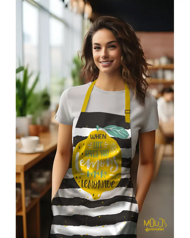 Süet Dokulu Kumaş Lemon 1 Desenli Mutfak Önlüğü, Aşçı Önlüğü, Garson Önlüğü, Restoran Önlük - 2