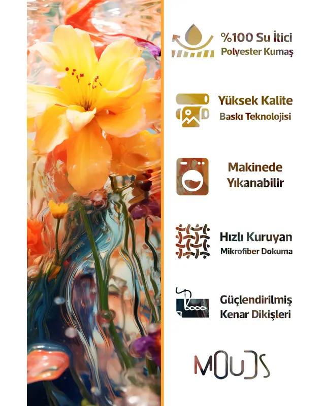 Banyo Perdesi, Yağlı Boya Çiçek Desenli Duş Perdesi, Küvet Perdesi, Halka Hediyeli 175x200cm BP-34 - 2