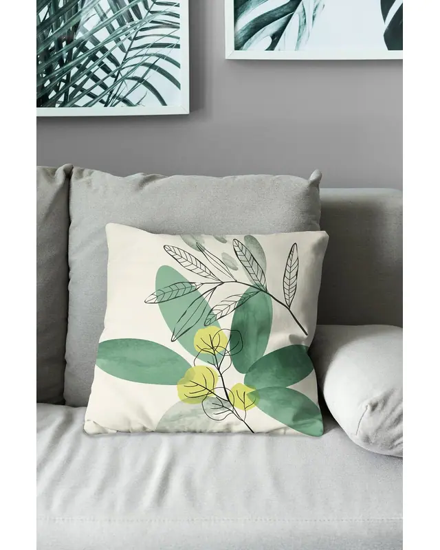 Zeytin Dalı - 3 Pattern Double-Sided Printed Suede Cushion Cover - 3