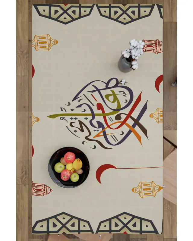 Ramadan Pastel Calligraphy Rectangular Easy-Care Suede-Feel Tablecloth - MS-251 - 6