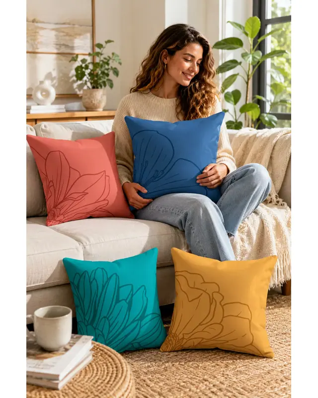 Double-Sided Printed Pastel Line-2 Pattern Set of 4 Coordinated Suede Cushion Cover - 2