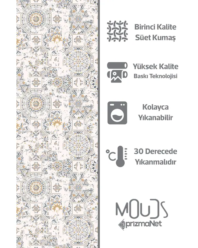 Anatolia 4 Patterned Suede Living Room Decorative Curtain Printed Pencil Pleat Body - Set of 2 Panels - PRD-1012 - 6
