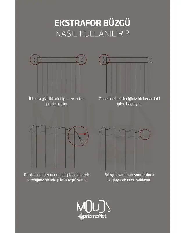 Beyaz Çiçekler Desenli Süet Oturma Odası Salon Fon Perde Baskılı Ekstrafor Büzgü 2 Kanat PRD-1052 - 5