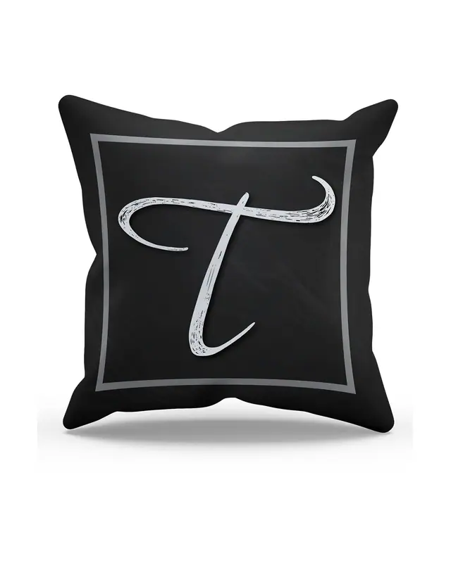 T Letter Pattern Double-Sided Printed Suede Cushion Cover