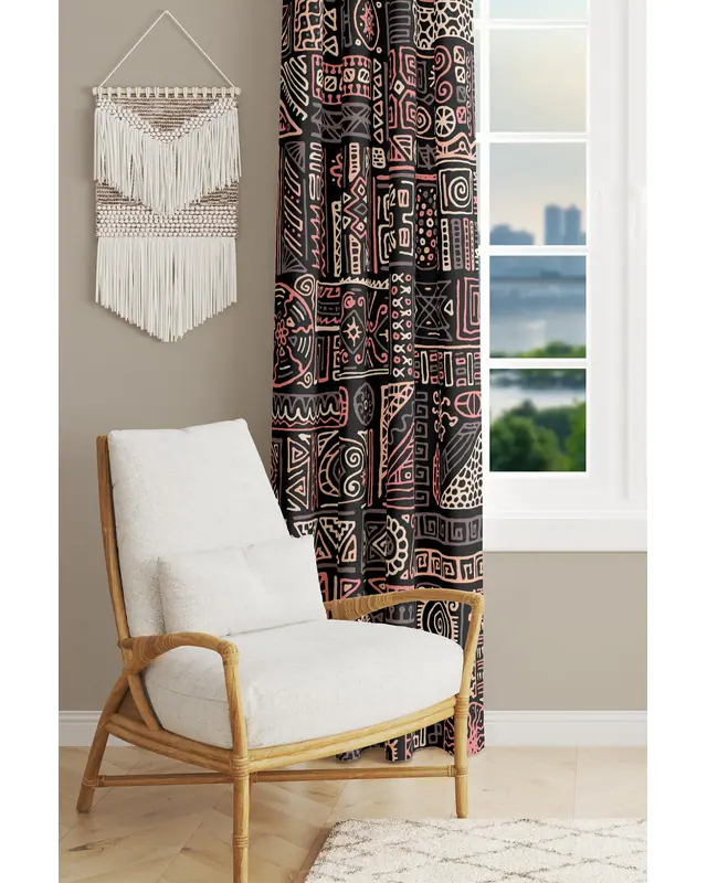 Hitit Figure 1 Patterned Suede Living Room Decorative Curtain Printed Pencil Pleat - Single Panel - PRD-1013-TK - 2