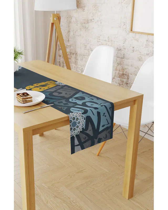 Ramazan Desenli 40X140 Runner Masa Örtüsü, Dertsiz Süet Dokulu Runner, Leke Tutmaz Runner