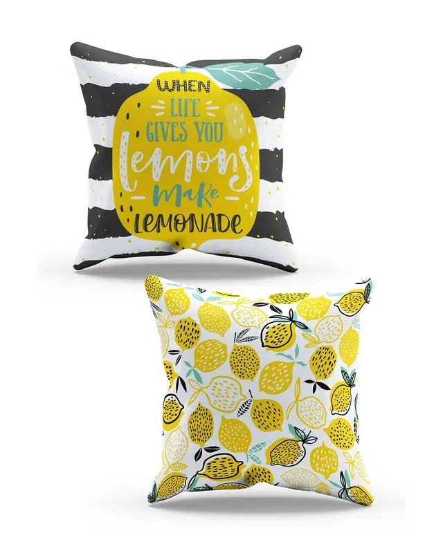 2'li Lemon Pattern Double-Sided Printed Suede Cushion Cover Set