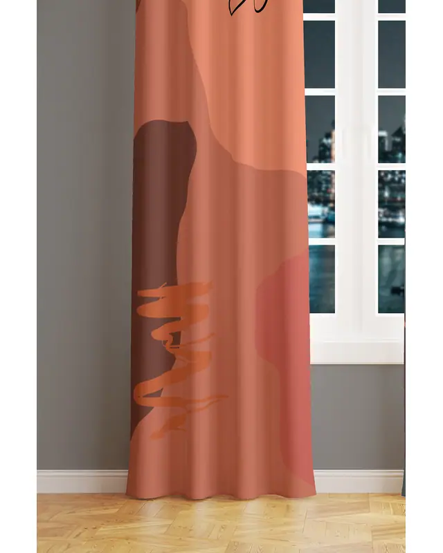 Best Pastel Desenli Süet Oturma Odası Salon Fon Perde Baskılı Ekstrafor Büzgü TEK KANAT PRD-1049 - 3