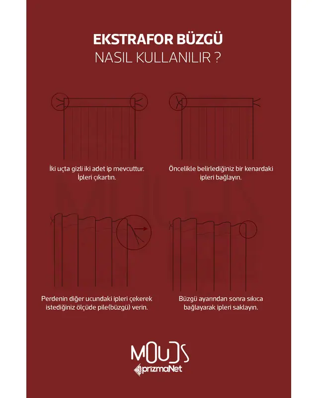 Burgundy 2 Desenli Süet Oturma Odası Salon Fon Perde Baskılı Ekstrafor Büzgü 2 Kanat PRD-1056 - 5