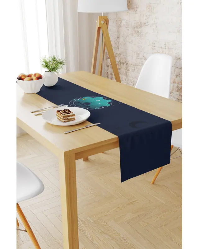 Ramazan Desenli 40X140 Runner Masa Örtüsü, Dertsiz Süet Dokulu Runner, Leke Tutmaz Runner