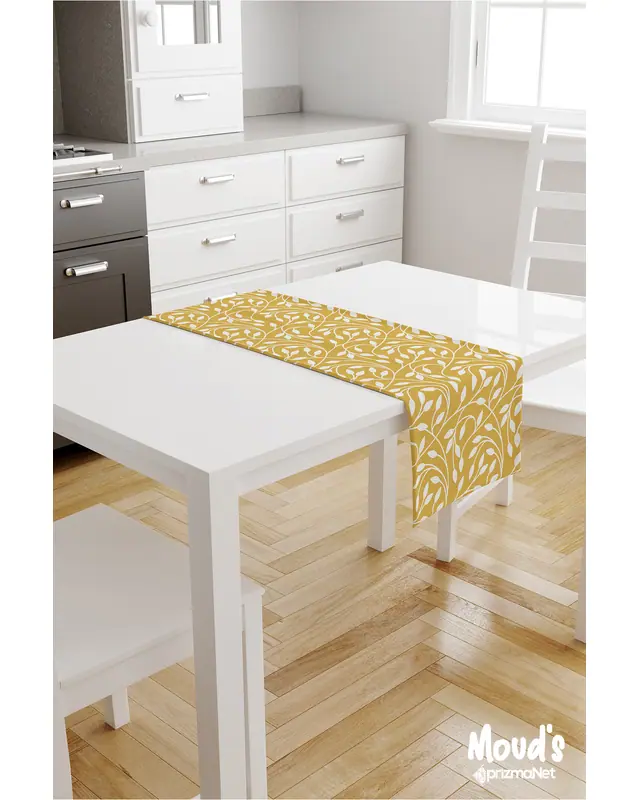 Yellow Flora Series Pattern Printed Suede Table Runner - 2