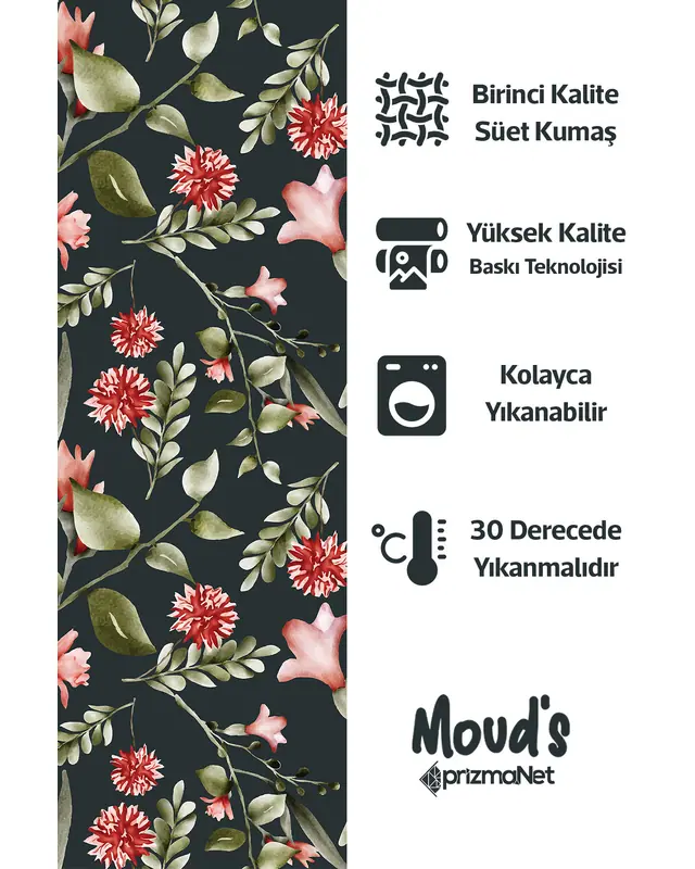 Dark Green Red Flower Rectangular Easy-Care Suede-Feel Tablecloth - MS-131 - 2