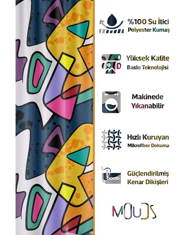 Shower Curtain, Artboard 2 Patterned Shower Curtain, Bathtub Curtain, Rings Included 175x200cm - BP-68 - 2
