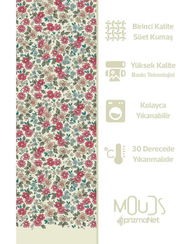 Retro Çiçek Desenli Süet Oturma Odası Salon Fon Perde Baskılı Ekstrafor Büzgü TEK KANAT PRD-1038 - 5